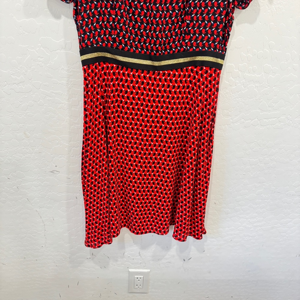 Anthropologie Maeve Bunny Mixed Print Dress Womens 10 Red Black Gold Novelty - Picture 4 of 8